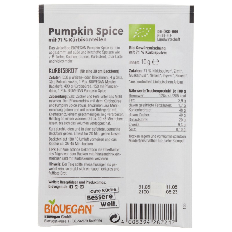 SPEZIA PUMPKIN SPICE BIO 10G BIOVEGAN