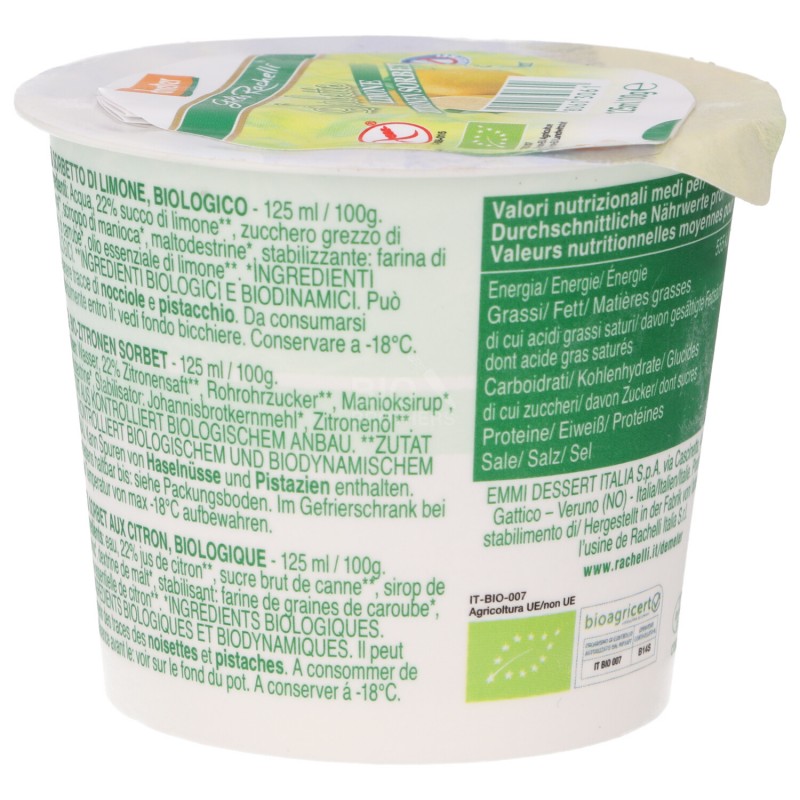 SORBETTO LIMONE BIOLOGICO SENZ/GLUT 100GR RACHELLI