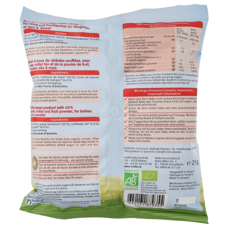 CRUNCHY SNACK MIGLIO-MANGO BABY 25G HOLLE