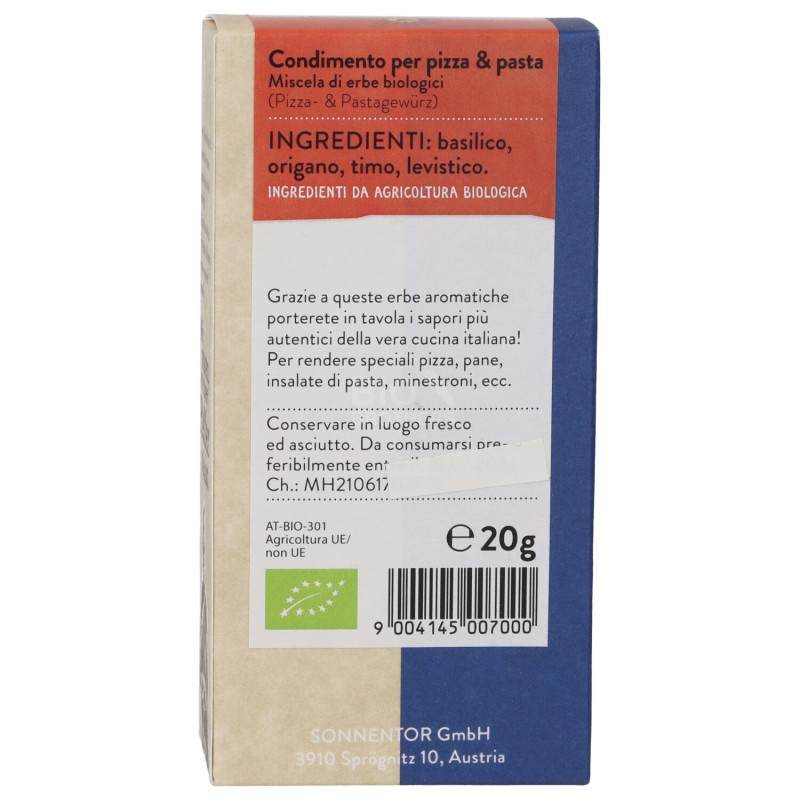 CONDIMENTO BIO PER PIZZA & PASTA 20G SNN