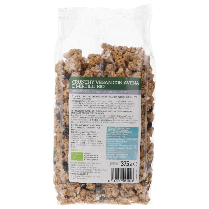 Crunchy vegan con avena e mirtilli