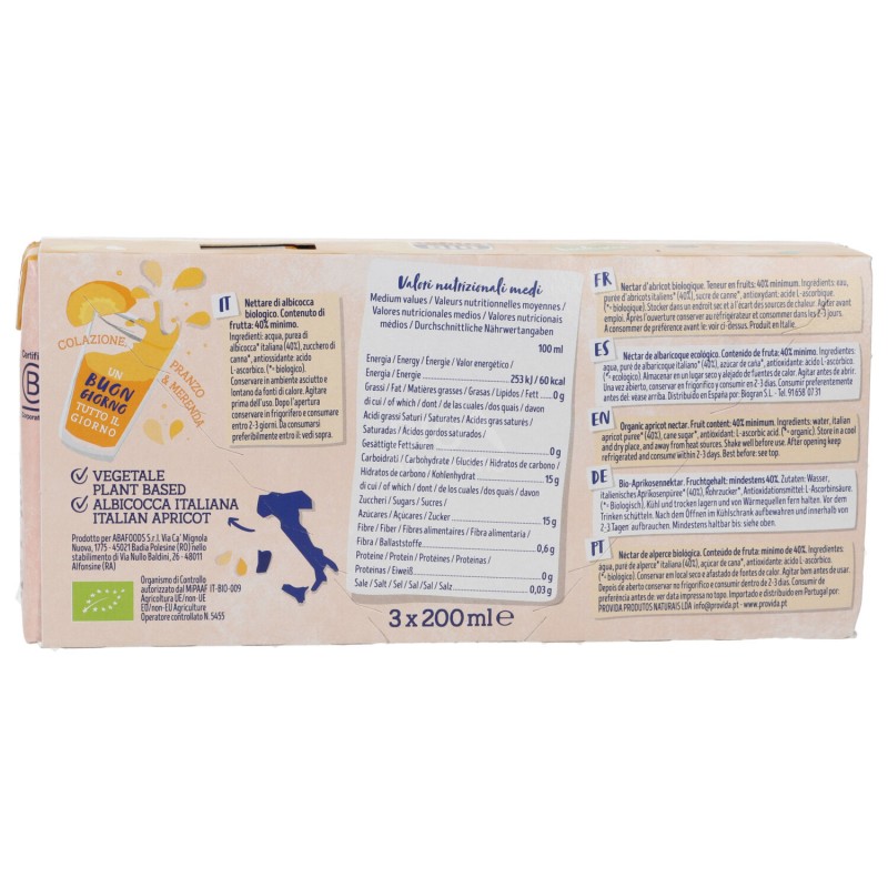 Nettare di Albicocca Biologica 3 brick con cannuccia