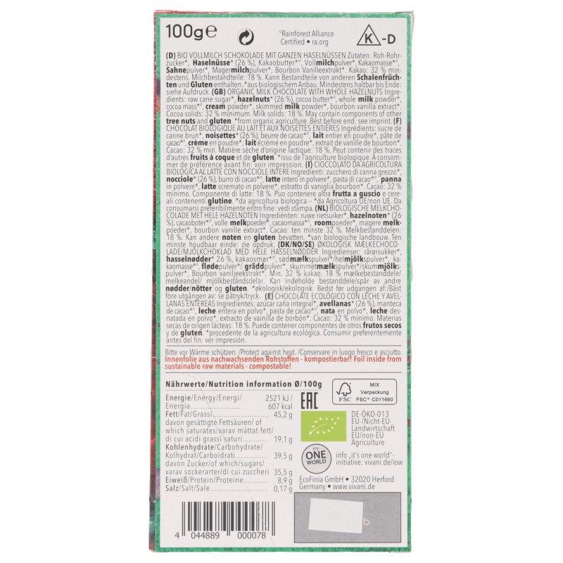 CIOCC. LATTE NOCCIOLE 100GR VIVANI