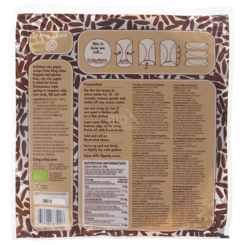 SFOGLIE RISO INTEGRALE BIO PER INVOLTINI 22PZ