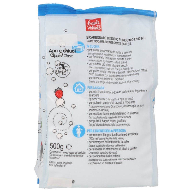 BICARBONATO DI SODIO PURISSIMO PER USO ALIMENTARE E DOMESTICO 500GR BAULE