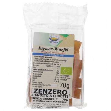 ZENZERO CANDITO A CUBETTI BIOLOGICO SENZA GRANELLI 70G GOVINDA ZENZERO CANDITO A CUBETTI BIOLOGICO SENZA GRANELLI 70G GOVINDA
