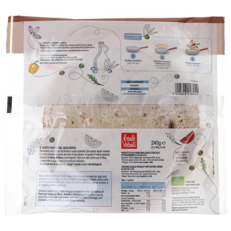 PIADINA DI FARRO SEMINTEGRALE BIO SENZA LIEVITO 240G BAULEVOLANTE