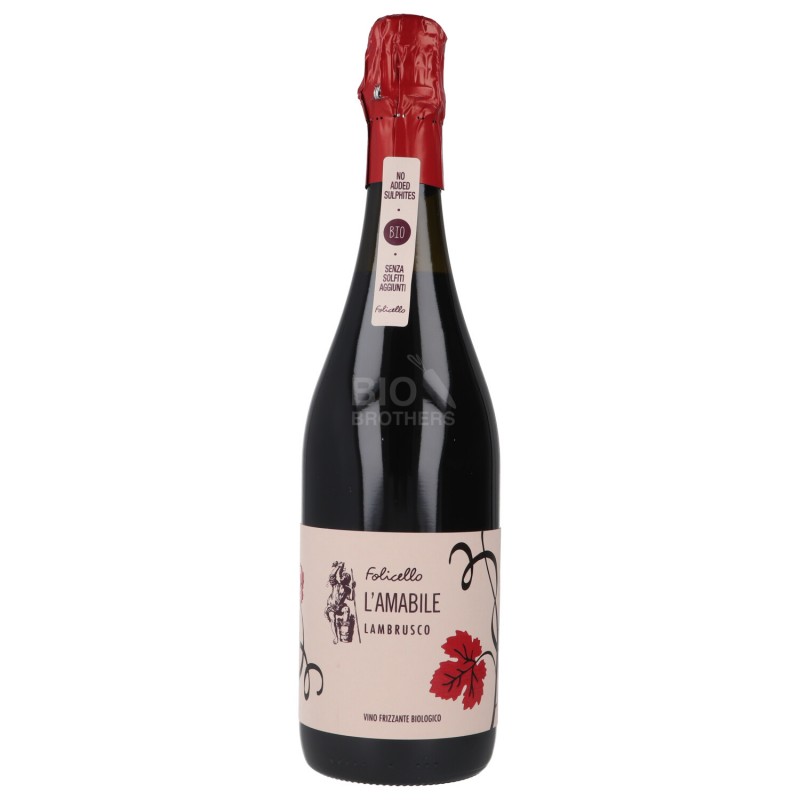 VINO LAMBRUSCO ROSSO FRIZZANTE BIOLOGICO VEGAN SENZA SOLFITI 750ML FOLICELLO