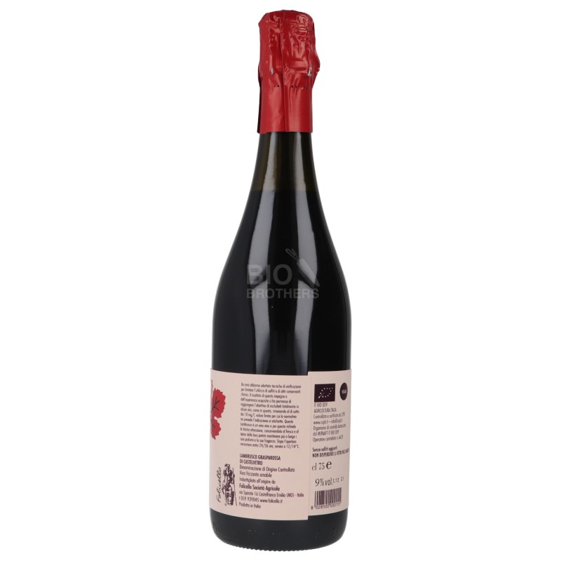 VINO LAMBRUSCO ROSSO FRIZZANTE BIOLOGICO VEGAN SENZA SOLFITI 750ML FOLICELLO