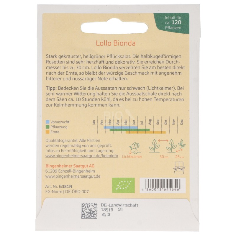 LATTUGA LOLLO BIONDA SEMENTI DEMETER