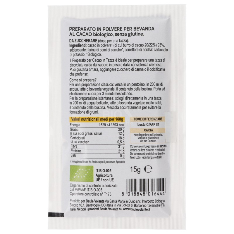 Cacao in tazza bio monoporzione