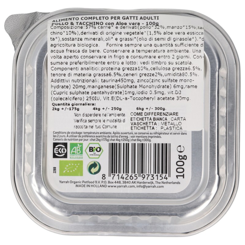 PATE' GATTI TACCHINO ALOE 100G YARRAH