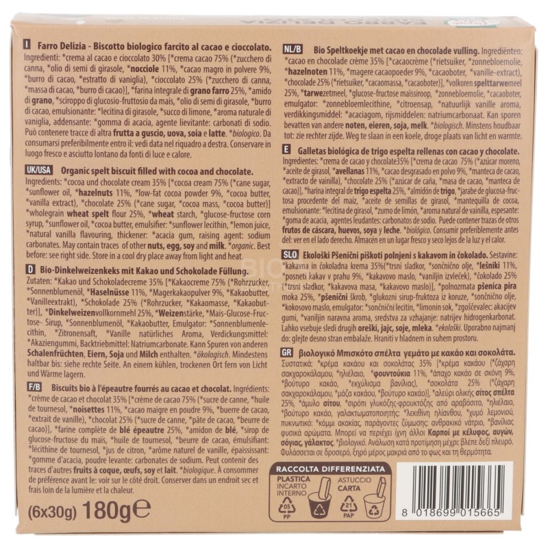 DELIZIA FARRO CACAO 6X30G BREAK BIO