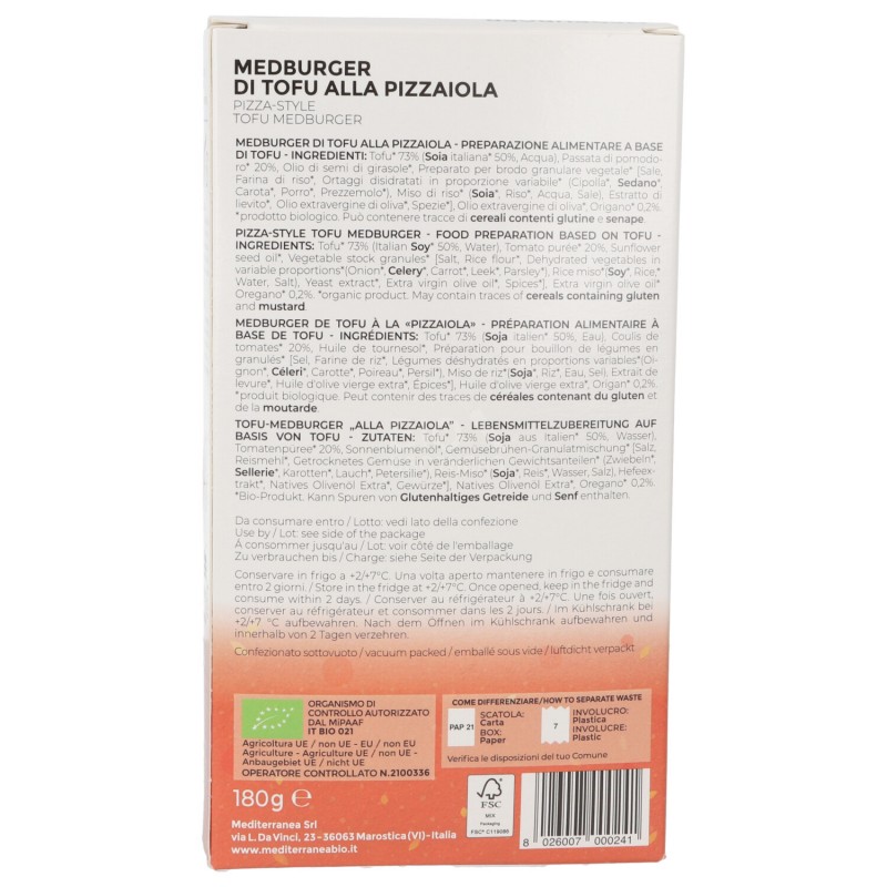 MedBurger di Tofu alla Pizzaiola Bio Vegan