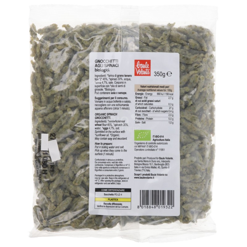 SPATZLE GNOCCHETTI CON SPINACI BIO 350G BV