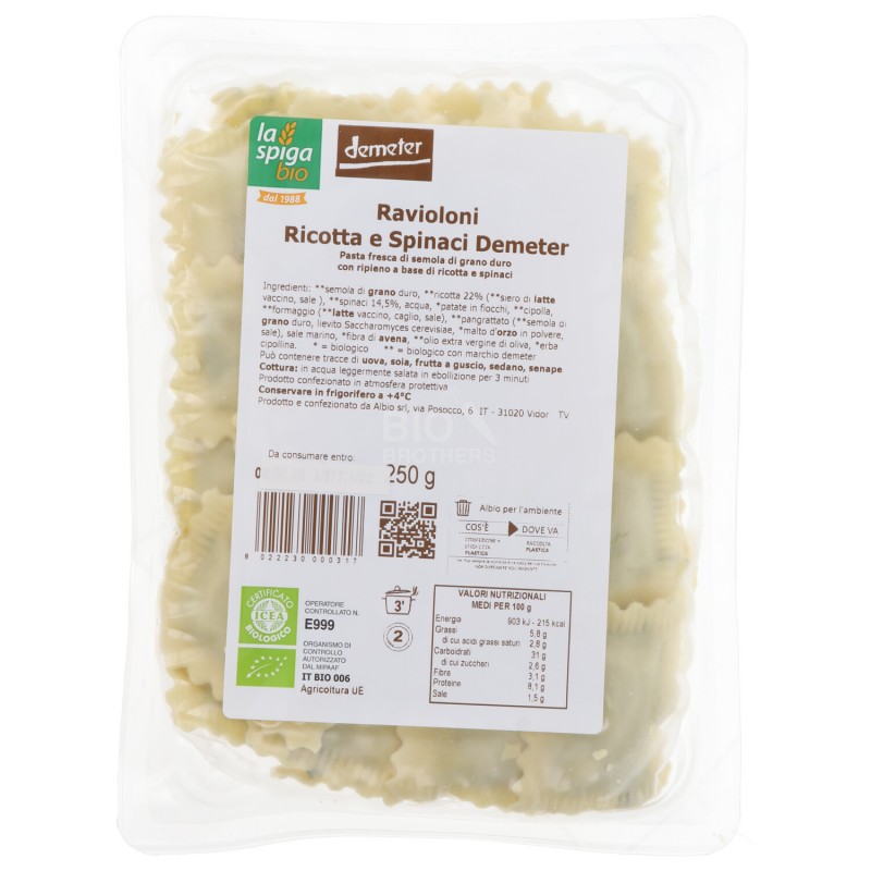 RAVIOLONI RICOTTA & SPINACI DEMETER 250GR LASPIGA