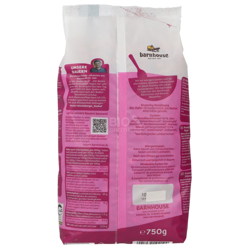 GRANOLA KRUNCHY PUR FRUTTI DI BOSCO BIO CONFEZIONE GRANDE 750G BARNHOUSE