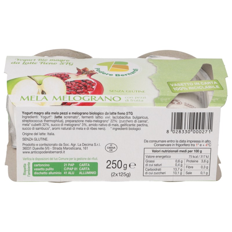 YOGURT MAGRO MELA MELOGRANO BIO 2X125G BERNARDI