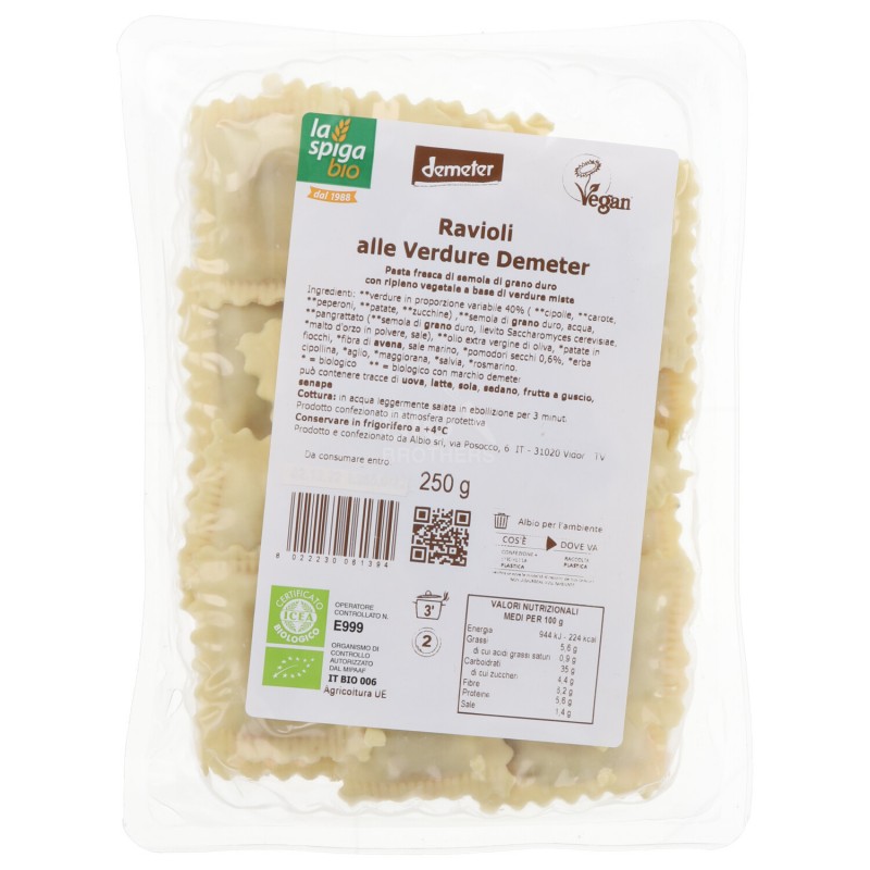 RAVIOLI VERDURE VEGAN 250GR
