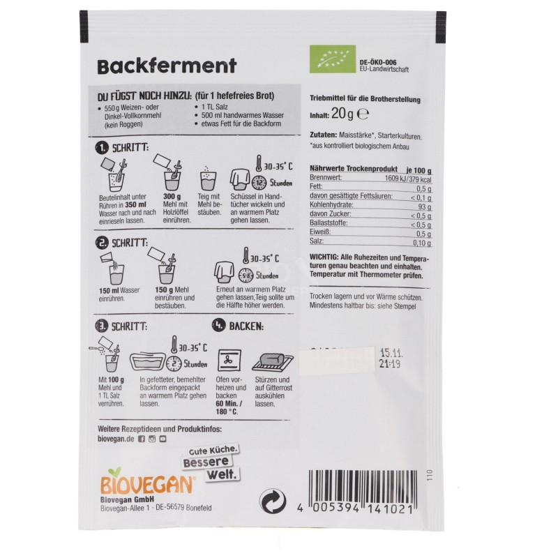 BACKFERMENT PER LIEVITAZIONE 20G BIO VEGAN