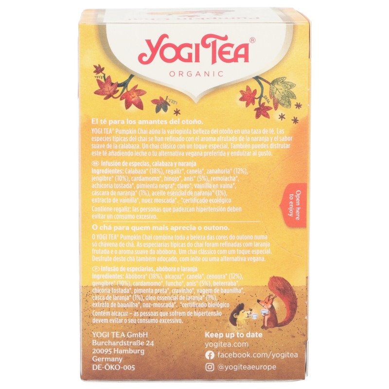 PUMPKIN CHAI BIO INFUSO FILTRI 32.3G YOGITEA