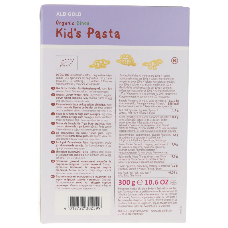 KID'S PASTA DINOS BIO 300G ALB NATUR