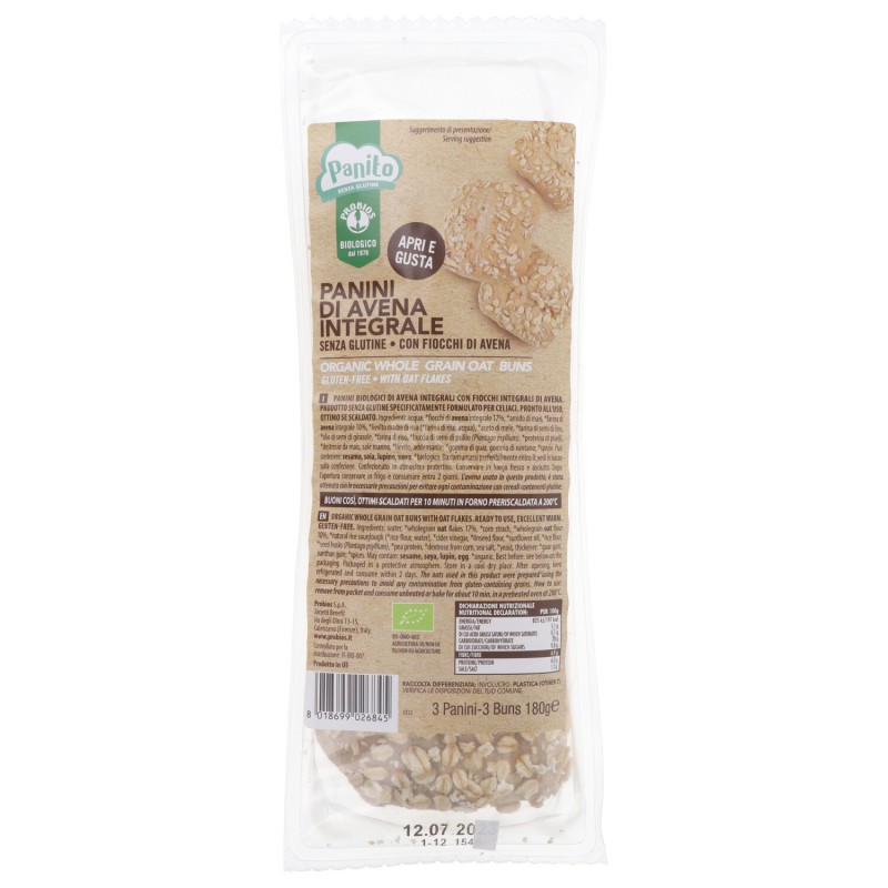 PANINI AVENA INTEGRALE 3X60GR S/GLUT.