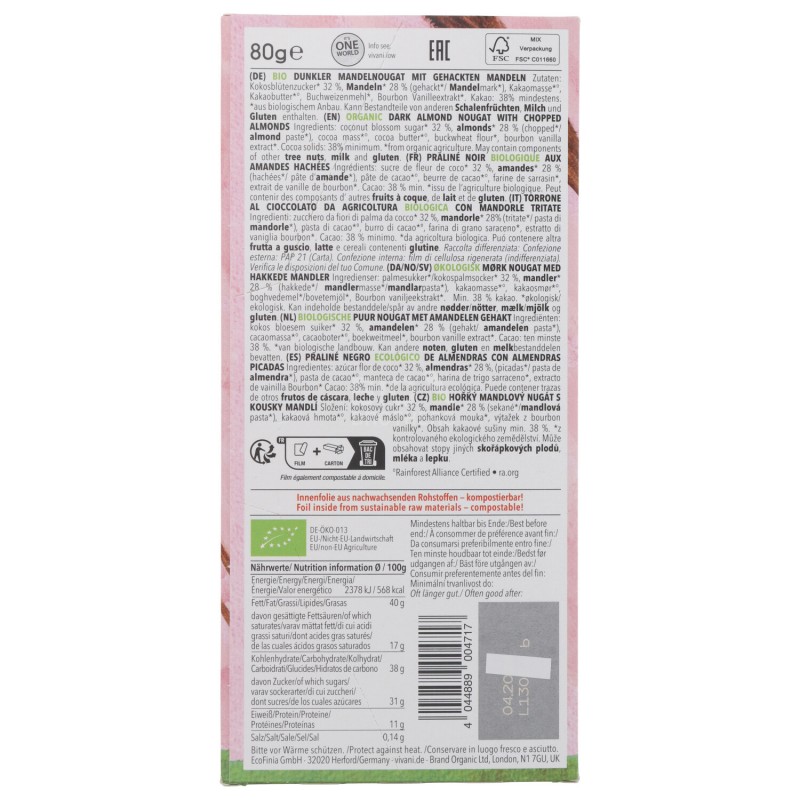 CIOCCOLATO PRALINA MANDORLE CRISP BIO VEGAN 80G