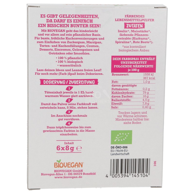 Coloranti Alimentari naturali Biologici vegan 6 tonalità in polvere