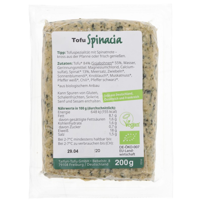 TOFU SPINACI BIO VEGAN 200G TAIFUN