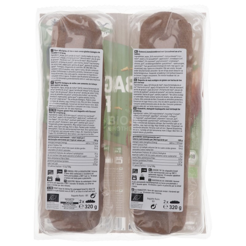BAGUETTE SENZA GLUTINE BIOLOGICA MORBIDA 2 PEZZI 320G SCHNIT.