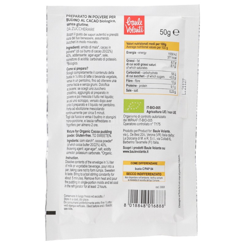 Preparato bio per budino al cacao