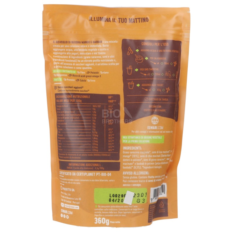 Risveglio di Buddha Mango & Baobab Bio Vegan farina colazione Superfood