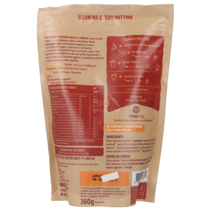 Risveglio di Buddha Maca e Vaniglia Bio Vegan farina colazione Superfood