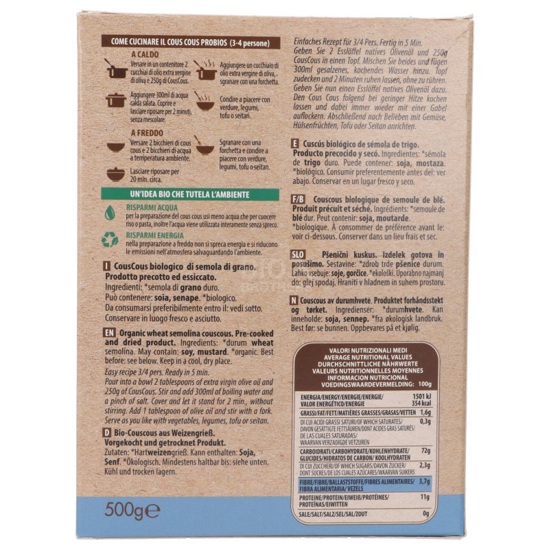 COUS COUS BIANCO BIOLOGICO 500GR PROBIOS