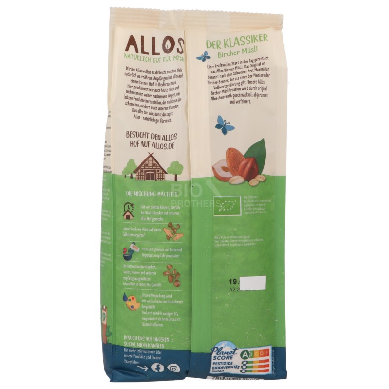 BIRCHER MUESLI BIO VEGAN CEREALI SEMI E FRUTTA SECCA 650G ALLOS