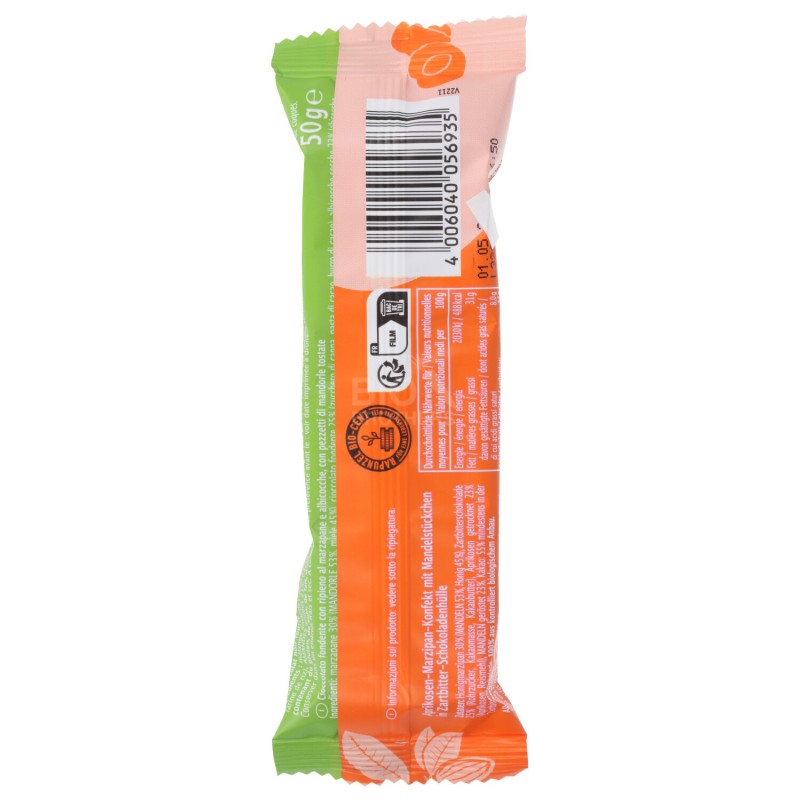 Cioccolato fondente ripieno con marzapane e albicocca