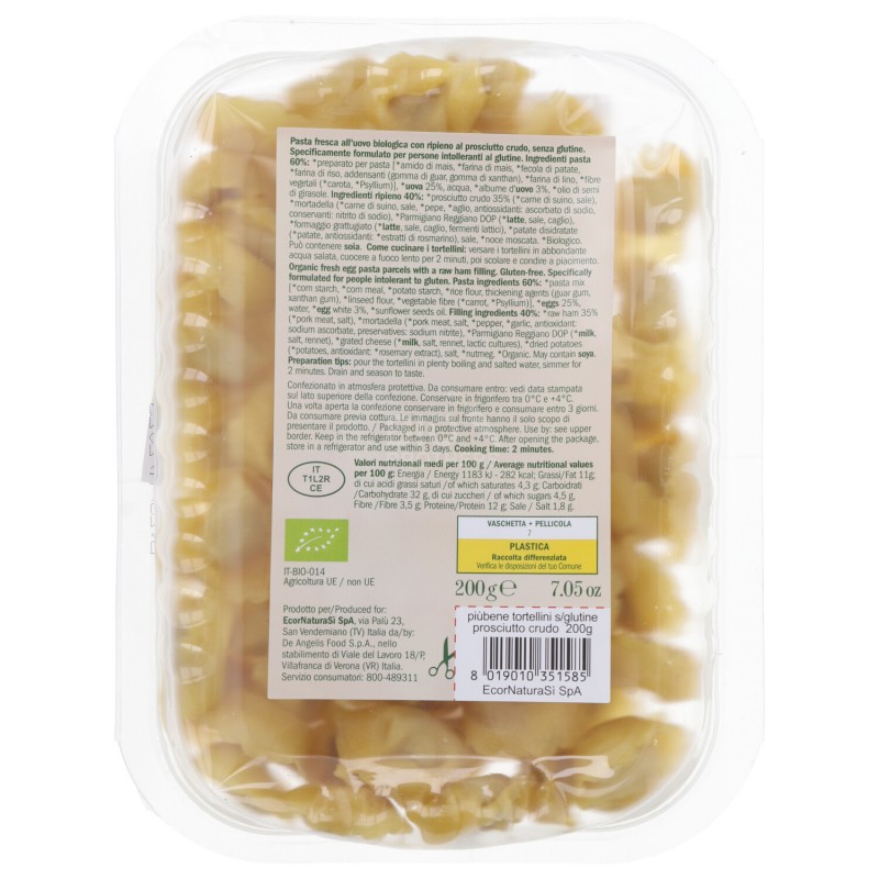 TORT. PR. CRUDO S/G 200G PIU'BENE