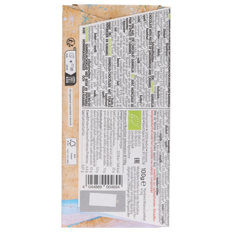 CIOCCOLATO PAN D.ZENZERO&CARAMELL 100G VIVANI