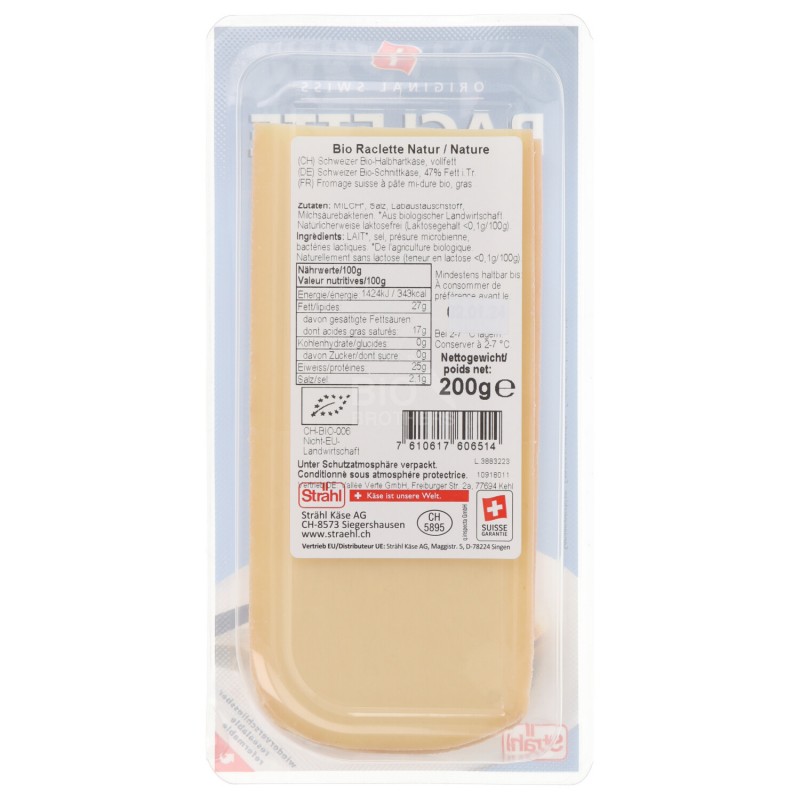 Raclette svizzero biologico a fette