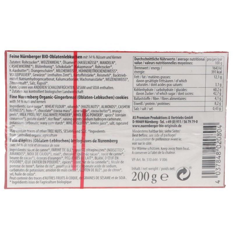 Panpepato Biologico IGP di Norimberga ricoperto cioccolato e glassa