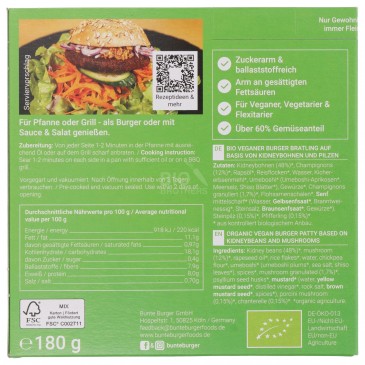 BURGER GREEN FOREST FUNGHI STYLE BIO VEG 180G BURGER GREEN FOREST FUNGHI STYLE BIO VEG 180G