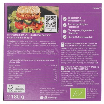 BURGER LENTICCHIE BBQ STYLE BIO VEG 180G BURGER LENTICCHIE BBQ STYLE BIO VEG 180G
