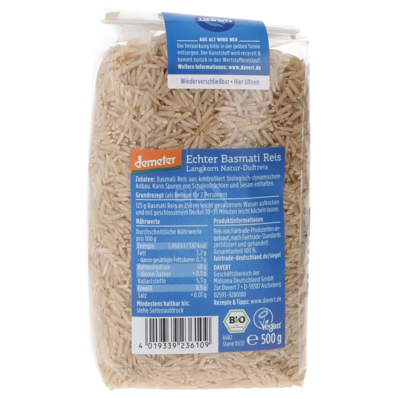 RISO BASMATI INTEGRALE DEMETER 500G DAVERT