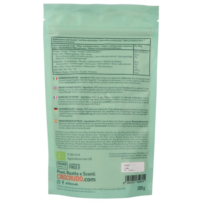 Baobab crudo in polvere