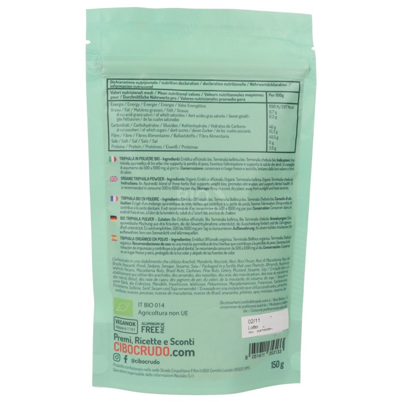 TRIPHALA IN POLVERE BIOLOGICA 150G CIBOCRUDO