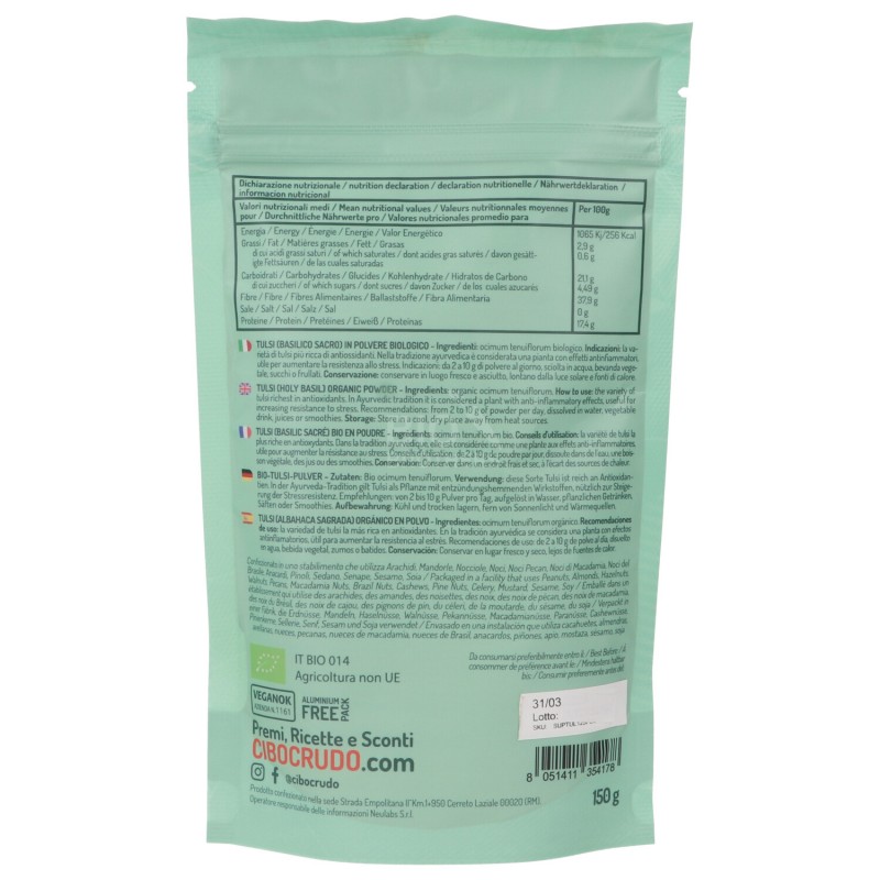 TULSI CRUDO IN POLVERE BIO VEGAN 125G CIBOCRUDO