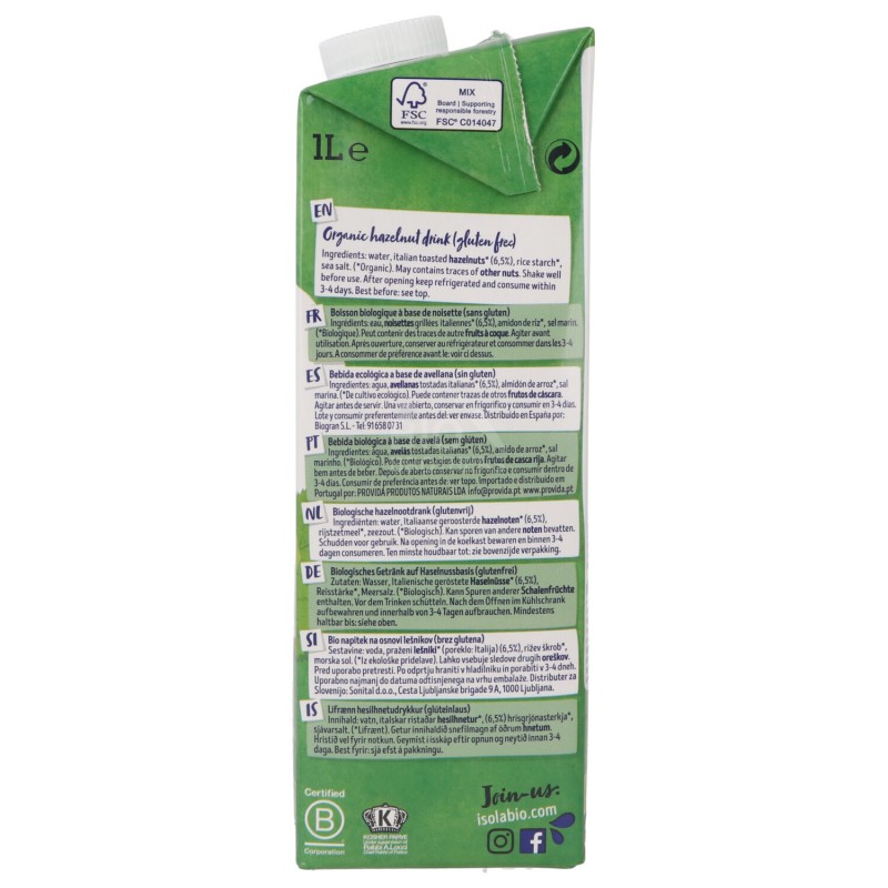 Nocciola 0% Zuccheri bevanda vegetale biologica