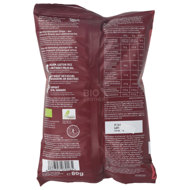 CHIPS PLATANO BBQ BIO VEGAN 80G