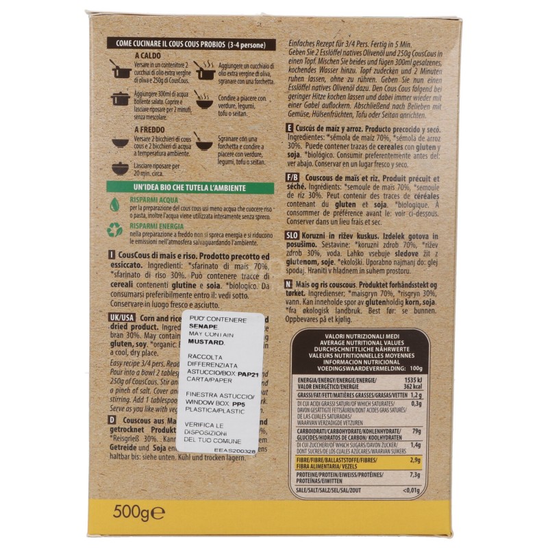 COUS COUS MAIS RISO 500GR PROBIOS